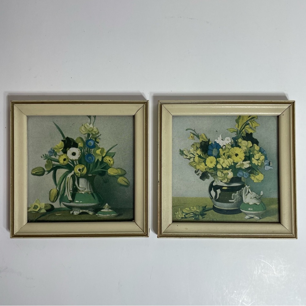 Vintage Floral Art Painting Set - Green and Blue